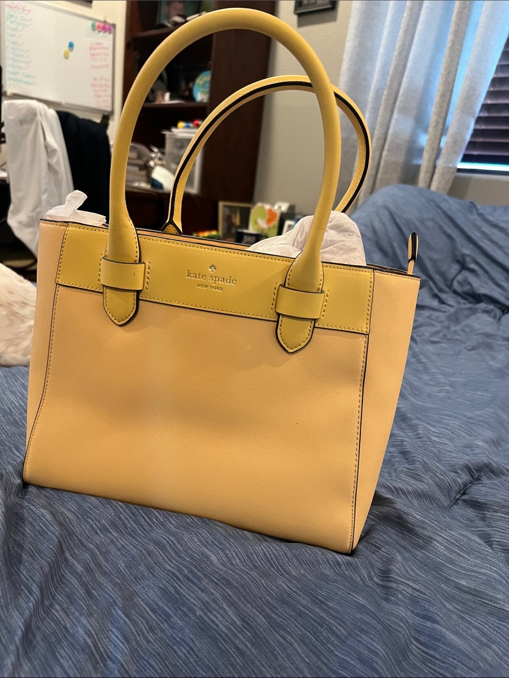 kate spade Yellow Saffiano Leather Tote with Top Handles